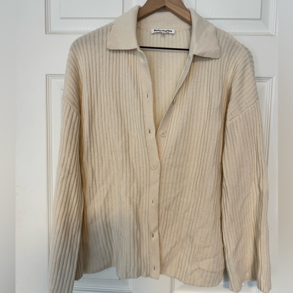 Reformation Cashmere Cardigan cream NWT button up size XS - Picture 3 of 10